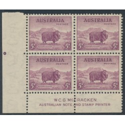 AUSTRALIA - 1938 5d purple Merino, McCracken imprint block of 4, MNH – ACSC # 200za