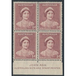 AUSTRALIA - 1941 1d maroon Queen, imprint block of 4, MH – ACSC # 183Az