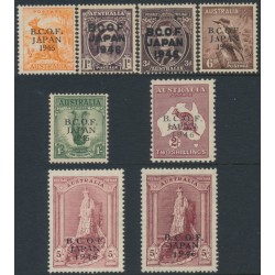 AUSTRALIA - 1946 ½d to 5/- set of 8, overprinted BCOF, MNH – SG # J1-J7+J7a