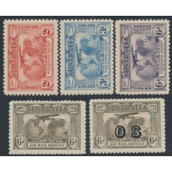 AUSTRALIA - 1931 2d to 6d Kingsford Smith Airmail set of 5, MNH – SG # 121-123 + 139 + 139a