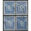 AUSTRALIA - 1937 3d blue KGVI, all of the dies, used – SG # 168+168b+168c+168ca