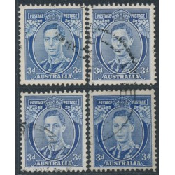AUSTRALIA - 1937 3d blue KGVI, all of the dies, used – SG # 168+168b+168c+168ca