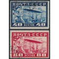 RUSSIA / USSR - 1930 40K blue & 80K red Zeppelins set of 2, perf. 12½, used – Michel # 390A-391A