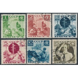 RUSSIA / USSR - 1936 Pioneer Organisation set of 6, perf. 11, used – Michel # 542A-547A