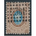 RUSSIA - 1858 10Kop brown/blue Coat of Arms, perf. 12¼:12½, '381' numeral cancel – Michel # 5