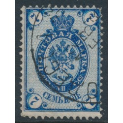 RUSSIA - 1889 7Kop blue Coat of Arms, with misplaced background, used – Michel # 49x