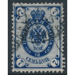 RUSSIA - 1889 7Kop blue Coat of Arms, with misplaced background, used – Michel # 49x