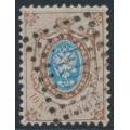 RUSSIA - 1858 10Kop brown/blue Coat of Arms, perf. 12¼:12½, '418' numeral cancel – Michel # 5