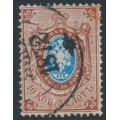 RUSSIA - 1868 10Kop brown/blue Arms, perf. 14½:15, vertically ribbed paper, used – Michel # 21y