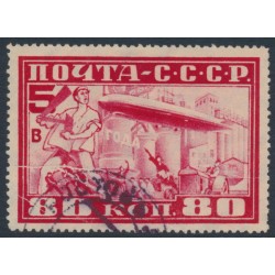RUSSIA / USSR - 1930 80K carmine Zeppelin perf. 12½, pre-printing folds, used – Michel # 391A
