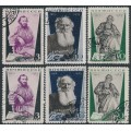 RUSSIA / USSR - 1935 Tolstoy sets of 3, perf. 14:14 & 11:11, used – Michel # 536-538