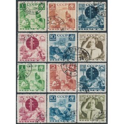 RUSSIA / USSR - 1936 Pioneer Organisation sets of 6, perf. 14 & 11, used – Michel # 542-547