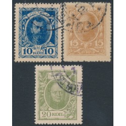 RUSSIA - 1915 10Kop to 20Kop Romanov Currency Stamps, used – Michel # 107-109