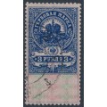 RUSSIA - 1918 3R blue Stamp Duty, perf. 12:12½, postally used – Michel # 147