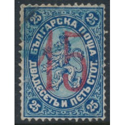 BULGARIA - 1885 15 on 25St blue/pale blue Lion Coat of Arms, used – Michel # 23II