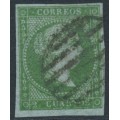 SPAIN - 1855 2Cs green Queen Isabella II, loops watermark, used – Michel # 31