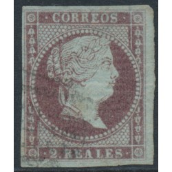 SPAIN - 1855 2R brown-violet Queen Isabella II, loops watermark, used – Michel # 34