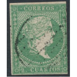 SPAIN - 1856 2Cs green Queen Isabella II, no watermark, used – Michel # 39