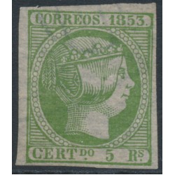 SPAIN - 1853 5R pale green Queen Isabella II, used – Michel # 20