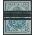 SPAIN - 1854 1R deep blue Coat of Arms, used – Michel # 27w