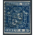 SPAIN - 1854 6R deep blue Coat of Arms, used – Michel # 30w