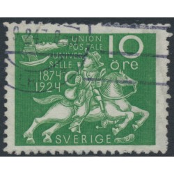SWEDEN - 1924 10öre green UPU, lines + KPV watermark, used – Facit # 212cxz