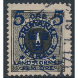 SWEDEN - 1916 5+FEM öre on 1öre black Postage Due Landstorm II overprint, used – Facit # 115