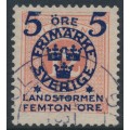 SWEDEN - 1916 5+FEMTON öre on 12öre red Postage Due Landstorm II overprint, used – Facit # 119a