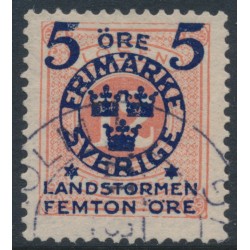 SWEDEN - 1916 5+FEMTON öre on 12öre red Postage Due Landstorm II overprint, used – Facit # 119a