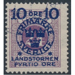 SWEDEN - 1916 10+FYRTIO öre on 24öre red-lilac Postage Due Landstorm II overprint, used – Facit # 121b