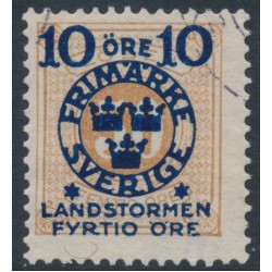 SWEDEN - 1916 10+FYRTIO öre on 50öre yellowish orange-brown P. Due Landstorm II overprint, used – Facit # 123a