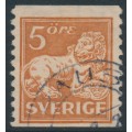 SWEDEN - 1921 5öre brown-red Lion, type I, perf. 9¾ on 2-sides, KPV watermark, used – Facit # 141Abz