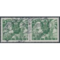 SWEDEN - 1938 5öre green New Sweden, Delaware, perf. 4-sides + 3-sides pair, used – Facit # 261CB