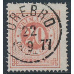SWEDEN - 1876 20öre dull red on 20öre pale orange Ring Type, perf. 14, used – Facit # 23c