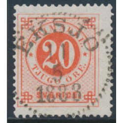 SWEDEN - 1886 20öre dark orange-red Ring Type, perf. 13 with posthorn, used – Facit # 46c