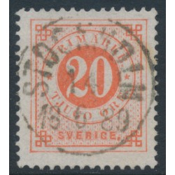 SWEDEN - 1886 20öre dull orange-red Ring Type, perf. 13 with posthorn, used – Facit # 46a