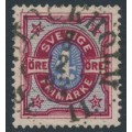SWEDEN - 1892 4öre dark brownish carmine/ultramarine-blue Bicoloured Numeral, used – Facit # 64b