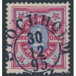 SWEDEN - 1892 4öre bright carmine/ultramarine-blue Bicoloured Numeral, used – Facit # 64c