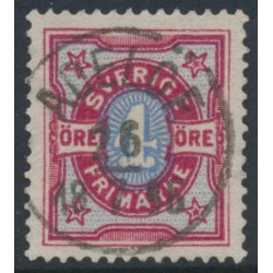 SWEDEN - 1892 4öre deep carmine/ultramarine-blue Bicoloured Numeral, used – Facit # 64a