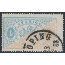 SWEDEN - 1874 1Kr pale blue/yellowish brown Official (Tjänstemärke), perf. 14, used – Facit # TJ10b