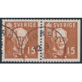 SWEDEN - 1938 15öre brown King Gustav V, perf. 4-sides + 3-sides pair, used – Facit # 267CB