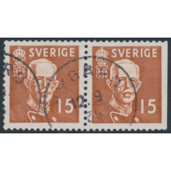 SWEDEN - 1938 15öre brown King Gustav V, perf. 4-sides + 3-sides pair, used – Facit # 267CB