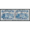 SWEDEN - 1941 5Kr blue Royal Palace perf. 3-sides + 4-sides pair, used – Facit # 332BC