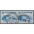 SWEDEN - 1941 5Kr blue Royal Palace perf. 3-sides + 4-sides pair, used – Facit # 332BC
