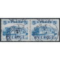 SWEDEN - 1941 5Kr blue Royal Palace perf. 4-sides + 3-sides pair, used – Facit # 332CB