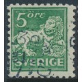 SWEDEN - 1920 5öre green Lion, type I, perf. 9¾ on 4-sides, '/' watermark, used – Facit # 140Ccx
