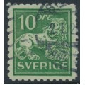 SWEDEN - 1921 10öre green Lion, perf. 9¾ on 4-sides, '/' watermark, used – Facit # 144Ccx