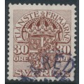 SWEDEN - 1912 30öre brown Official (Tjänstemarke), inverted lines + KPV watermark, used – Facit # TJ52cxz