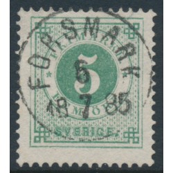 SWEDEN - 1877 5öre green Ring Type, perf. 13, used – Facit # 30i