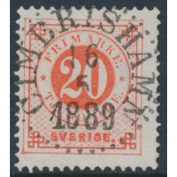 SWEDEN - 1886 20öre orange-red Ring Type, perf. 13 with posthorn, used – Facit # 46c